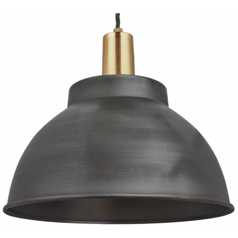 Industville Sleek Dome Pendant Light - 13 Inch - Pewter - Brass Holder