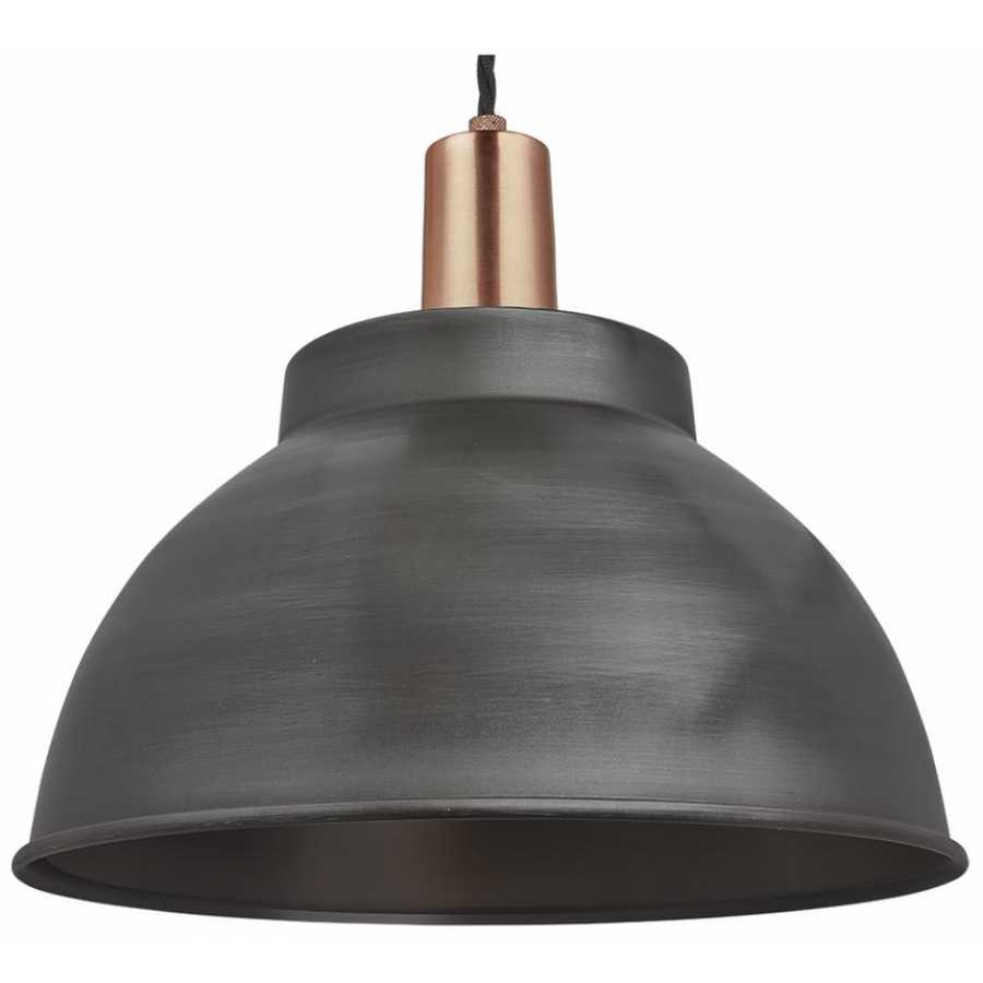 Industville Sleek Dome Pendant Light - 13 Inch - Pewter - Copper Holder