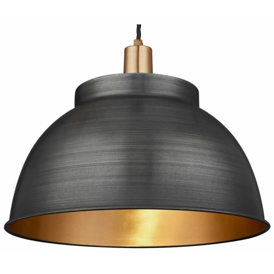 Industville Sleek Dome Pendant Light - 17 Inch - Pewter & Brass - Brass Holder