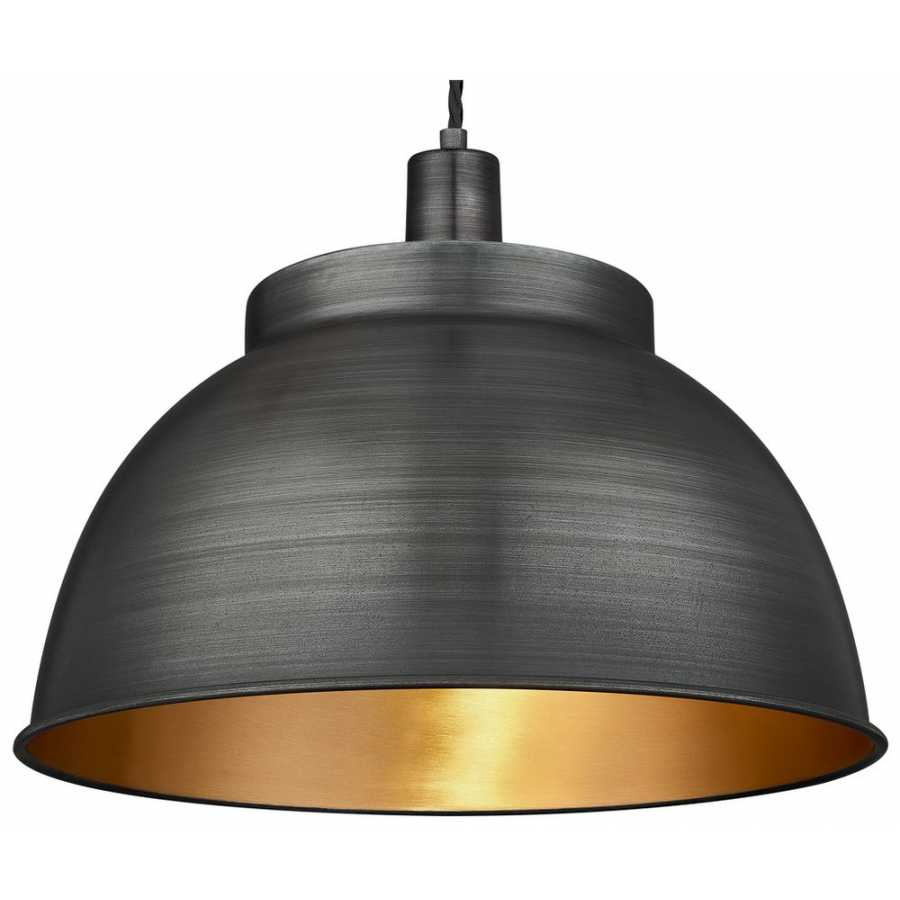 Industville Sleek Dome Pendant Light - 17 Inch - Pewter & Brass - Pewter Holder