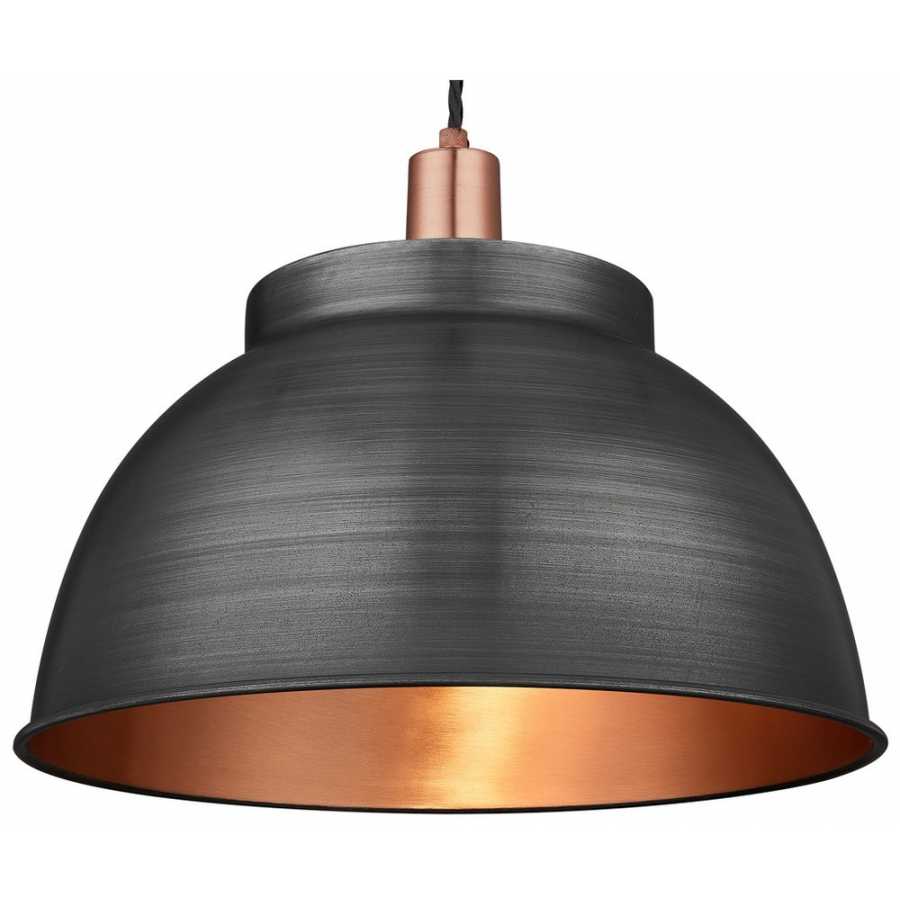 Industville Sleek Dome Pendant Light - 17 Inch - Pewter & Copper - Copper Holder