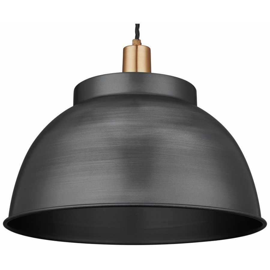 Industville Sleek Dome Pendant Light - 17 Inch - Pewter - Brass Holder