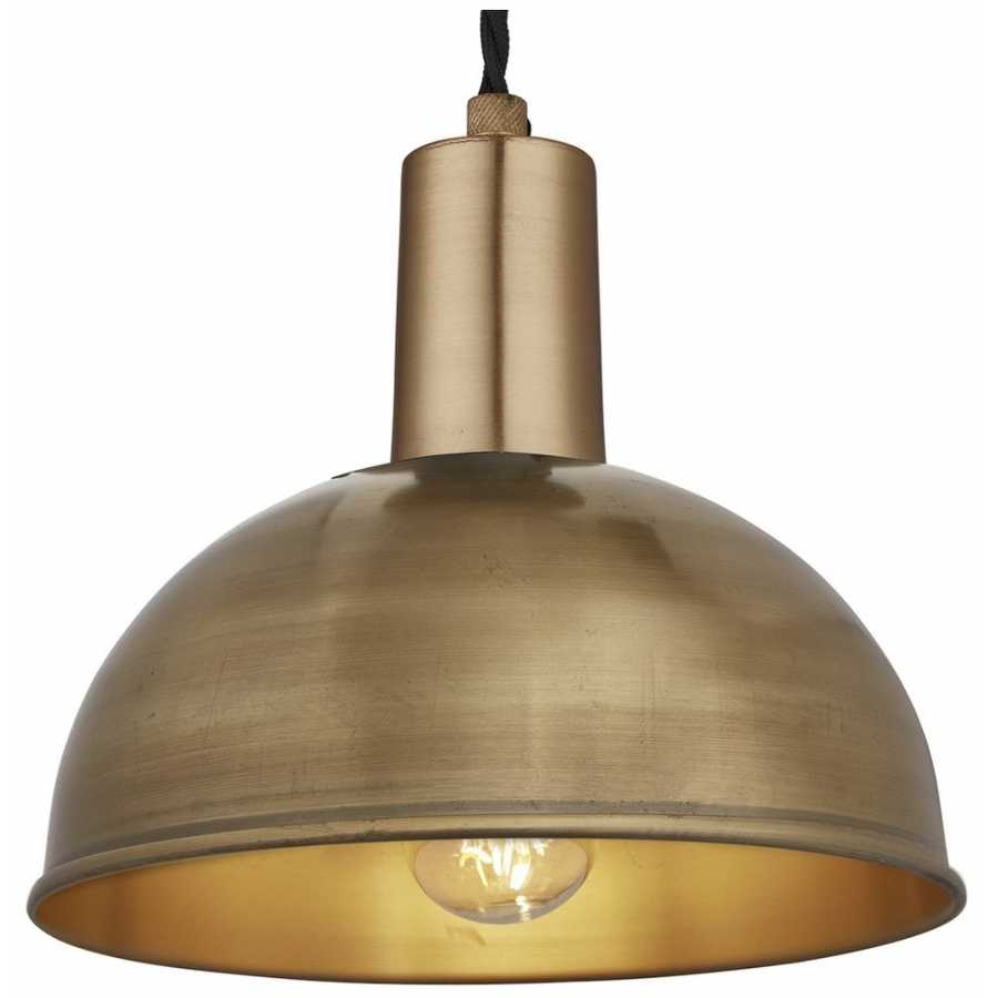 Industville Sleek Dome Pendant Light - 8 Inch - Brass - Brass Holder