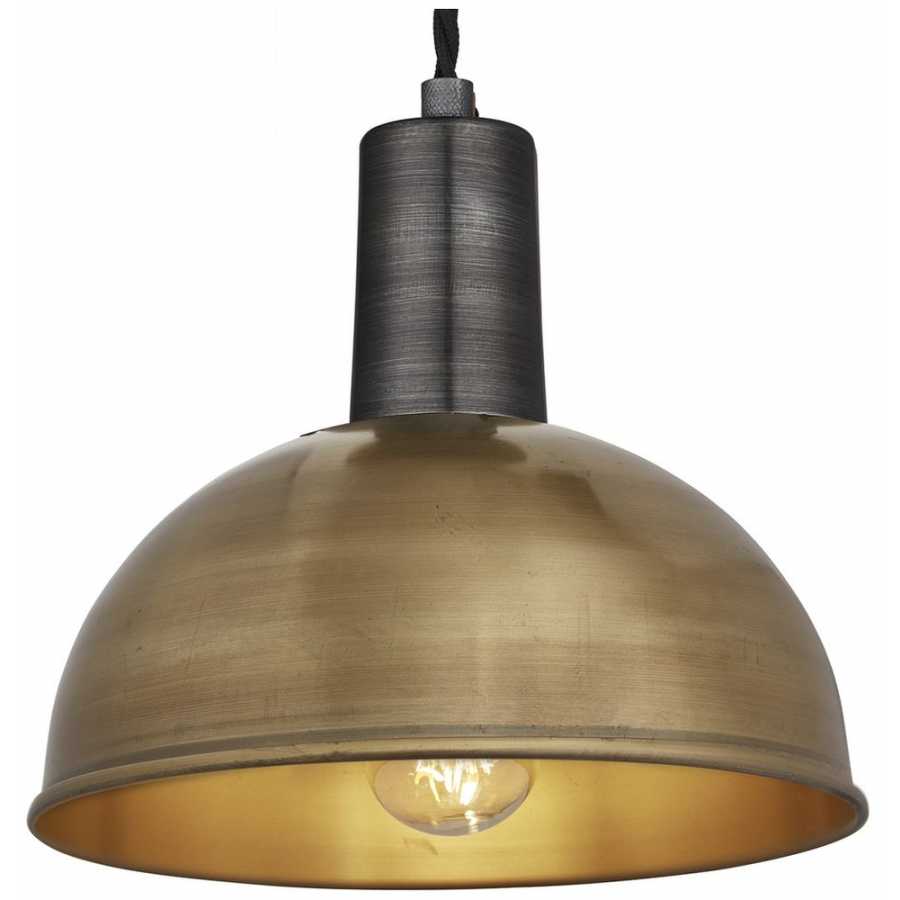 Industville Sleek Dome Pendant Light - 8 Inch - Brass - Pewter Holder