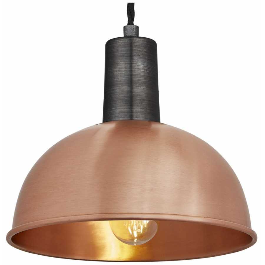 Industville Sleek Dome Pendant Light - 8 Inch - Copper - Pewter Holder