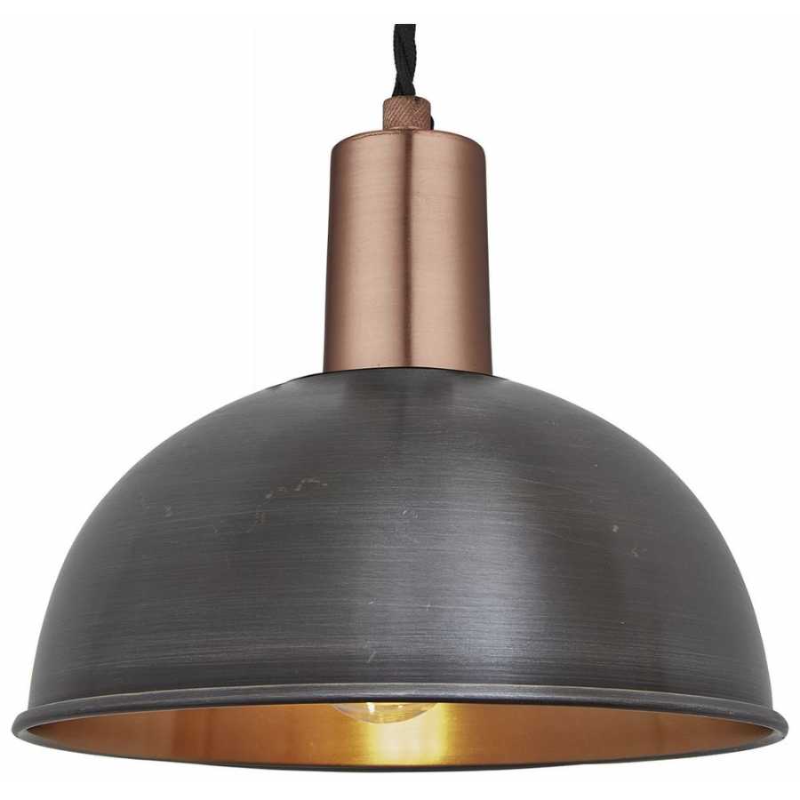 Industville Sleek Dome Pendant Light - 8 Inch - Pewter & Copper - Copper Holder
