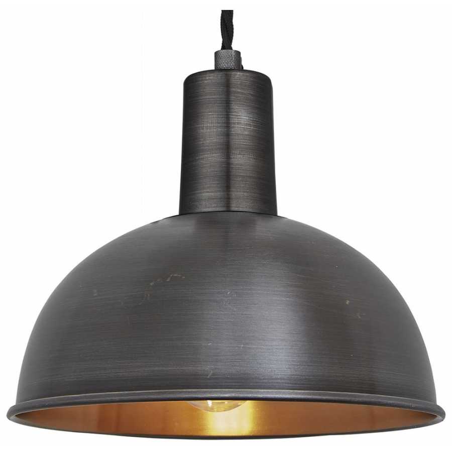 Industville Sleek Dome Pendant Light - 8 Inch - Pewter & Copper - Pewter Holder