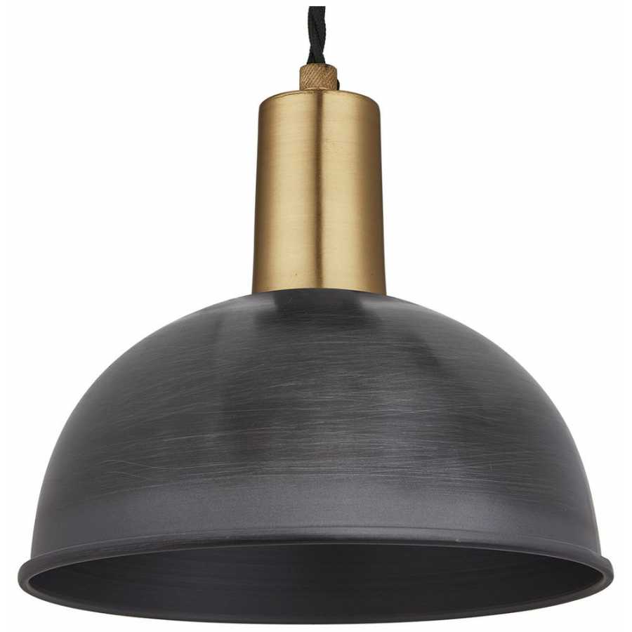 Industville Sleek Dome Pendant Light - 8 Inch - Pewter - Brass Holder