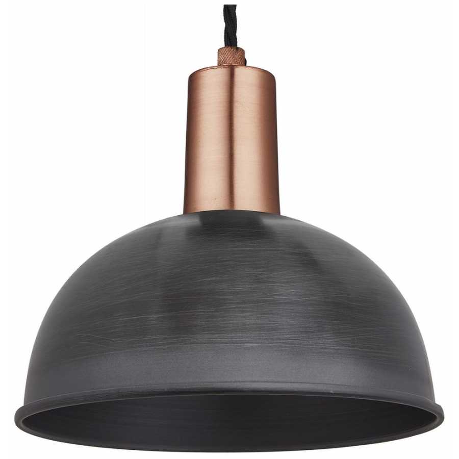 Industville Sleek Dome Pendant Light - 8 Inch - Pewter - Copper Holder