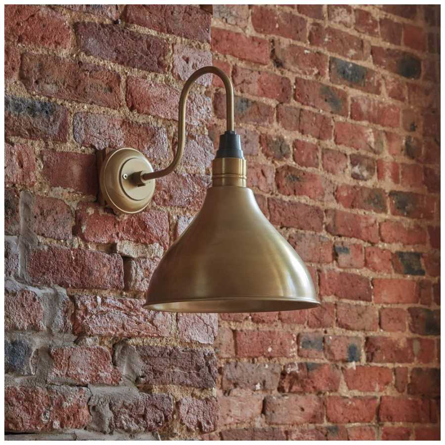 Industville Swan Neck Cone Wall Light - 12 Inch - Brass