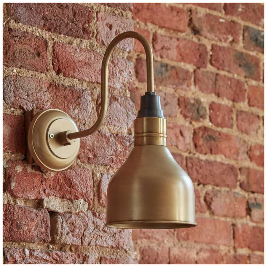 Industville Swan Neck Cone Wall Light - 7 Inch - Brass 