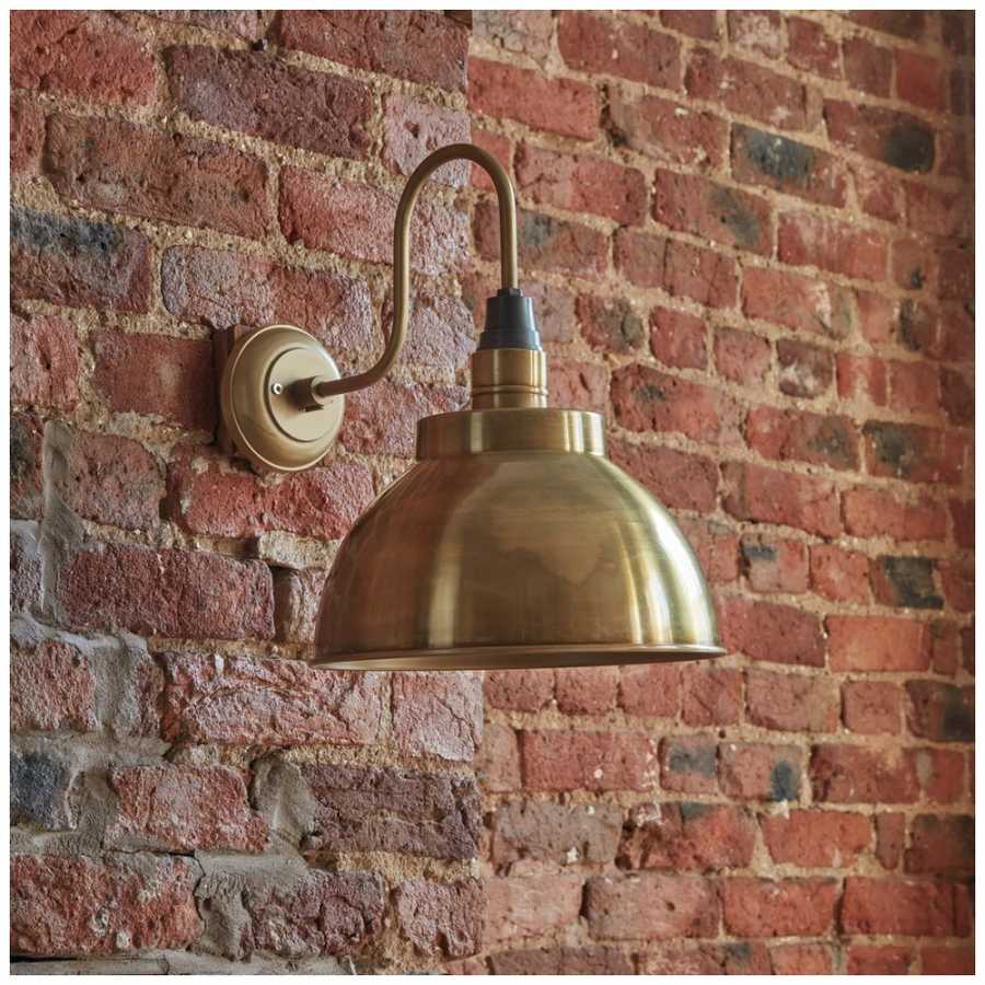 Industville Swan Neck Dome Wall Light - 13 Inch - Brass