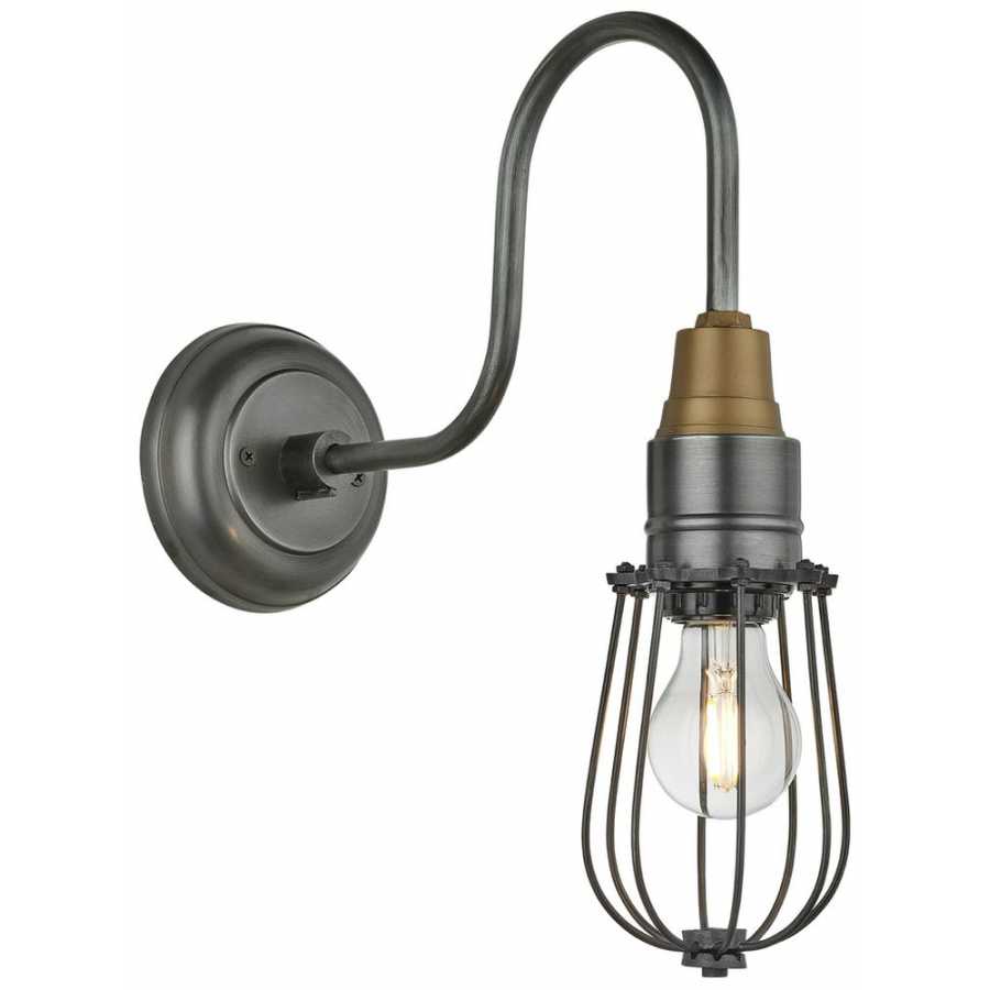 Industville Swan Neck Wire Cage Wall Light - 4 Inch - Pewter