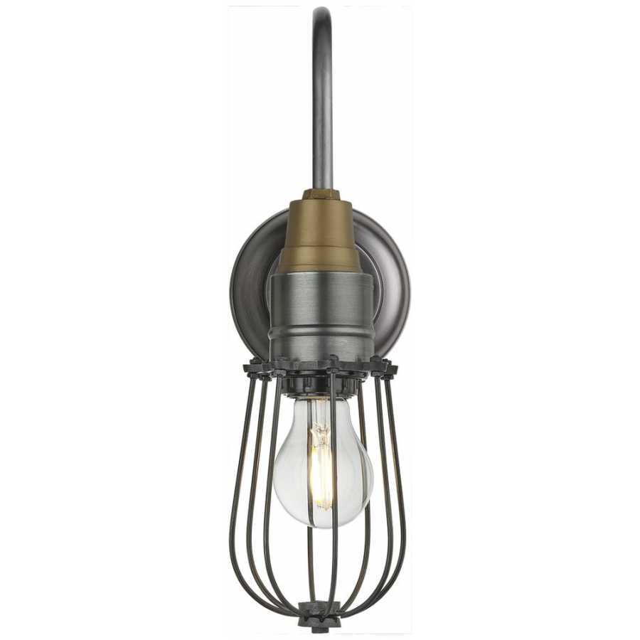 Industville Swan Neck Wire Cage Wall Light - 4 Inch - Pewter