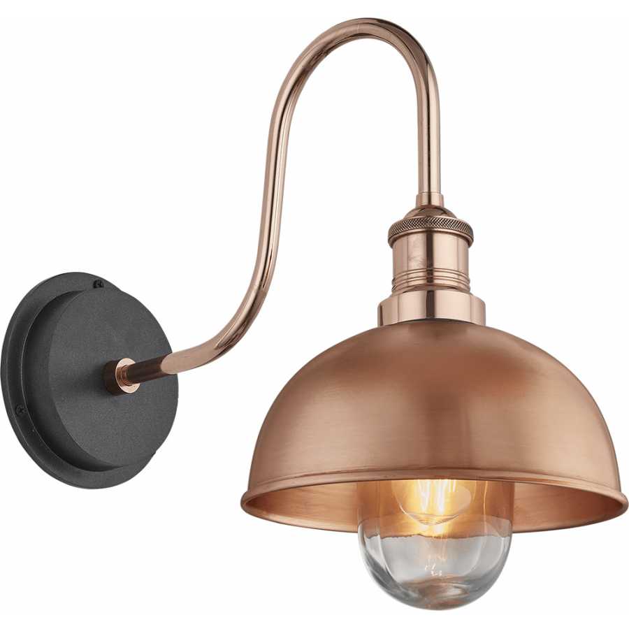 Industville Swan Neck Outdoor & Bathroom Dome Wall Light - 8 Inch - Copper - Copper Holder