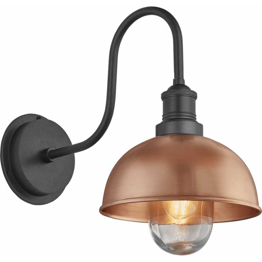 Industville Swan Neck Outdoor & Bathroom Dome Wall Light - 8 Inch - Copper - Pewter Holder