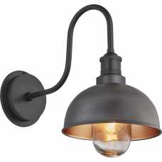Industville Swan Neck Outdoor & Bathroom Dome Wall Light - 8 Inch - Pewter & Copper