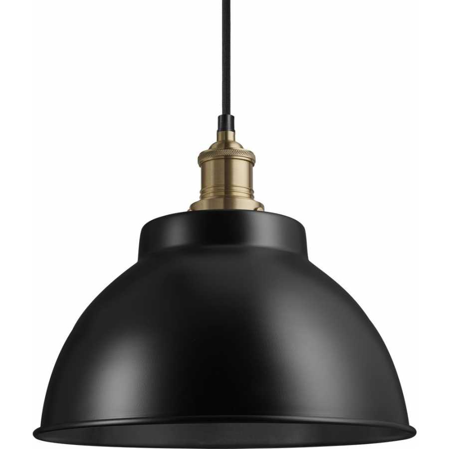 Industville Brooklyn Dome Pendant Light - 13 Inch - Matte Black - Brass Holder