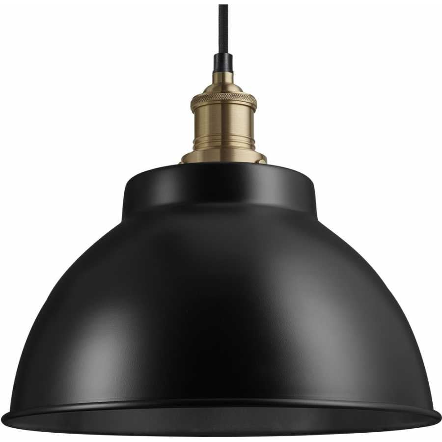 Industville Brooklyn Dome Pendant Light - 13 Inch - Matte Black - Brass Holder