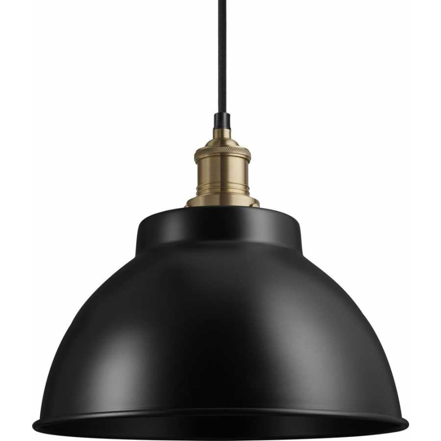 Industville Brooklyn Dome Pendant Light - 13 Inch - Matte Black - Brass Holder