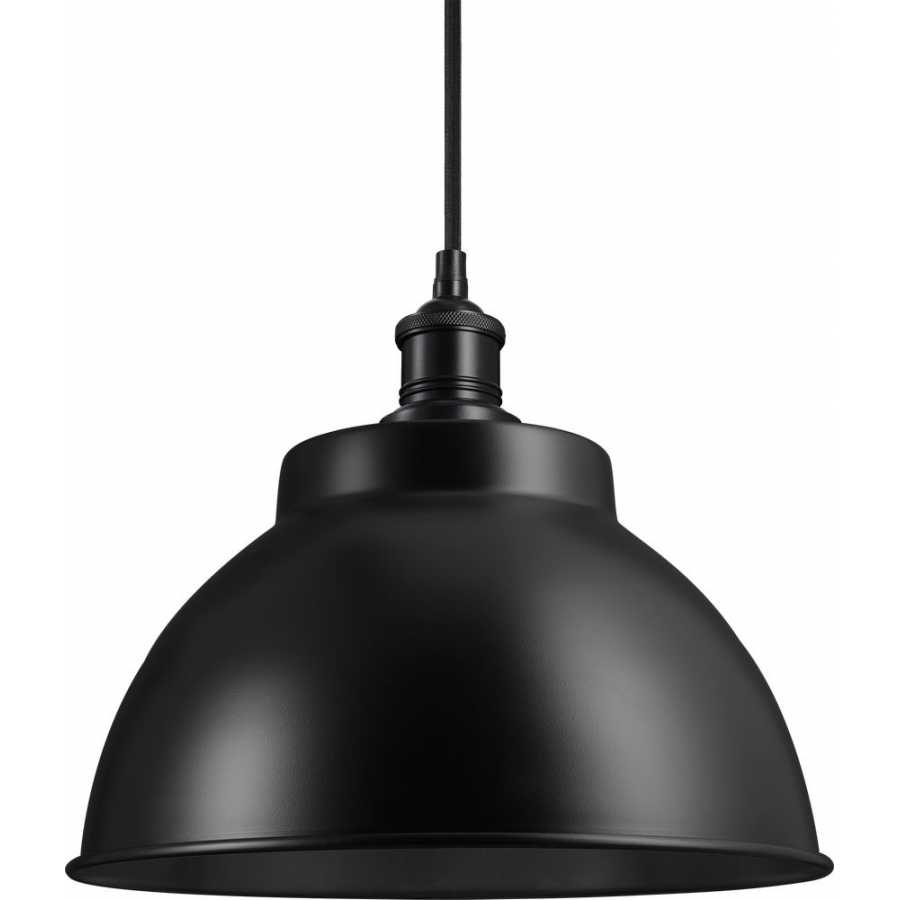 Industville Brooklyn Dome Pendant Light - 13 Inch - Matte Black - Black Holder