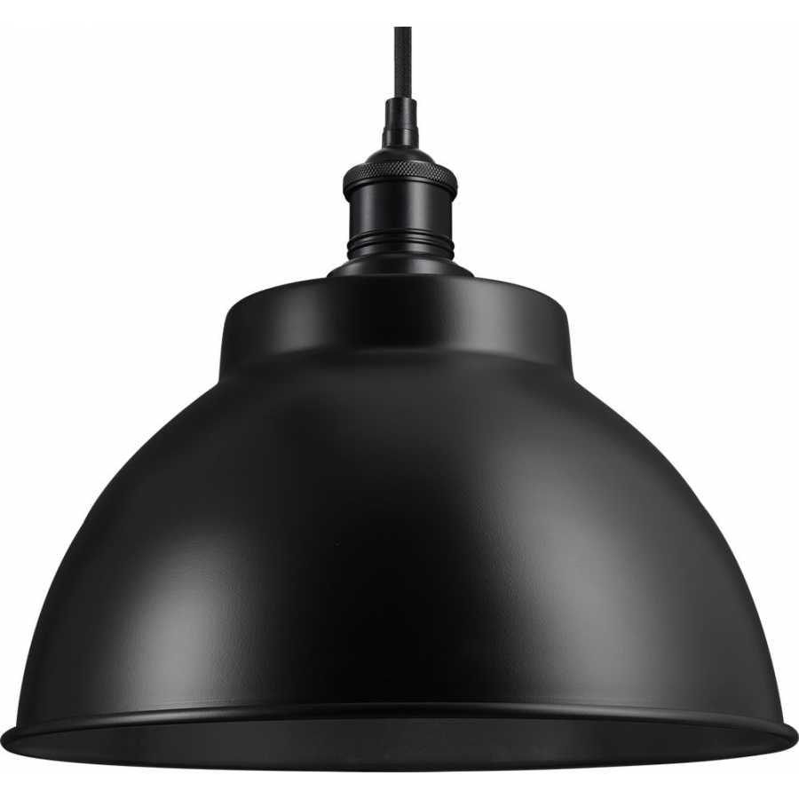 Industville Brooklyn Dome Pendant Light - 13 Inch - Matte Black - Black Holder