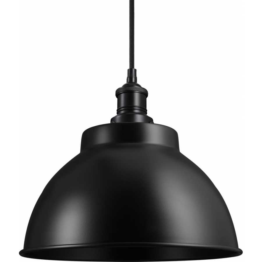 Industville Brooklyn Dome Pendant Light - 13 Inch - Matte Black - Black Holder