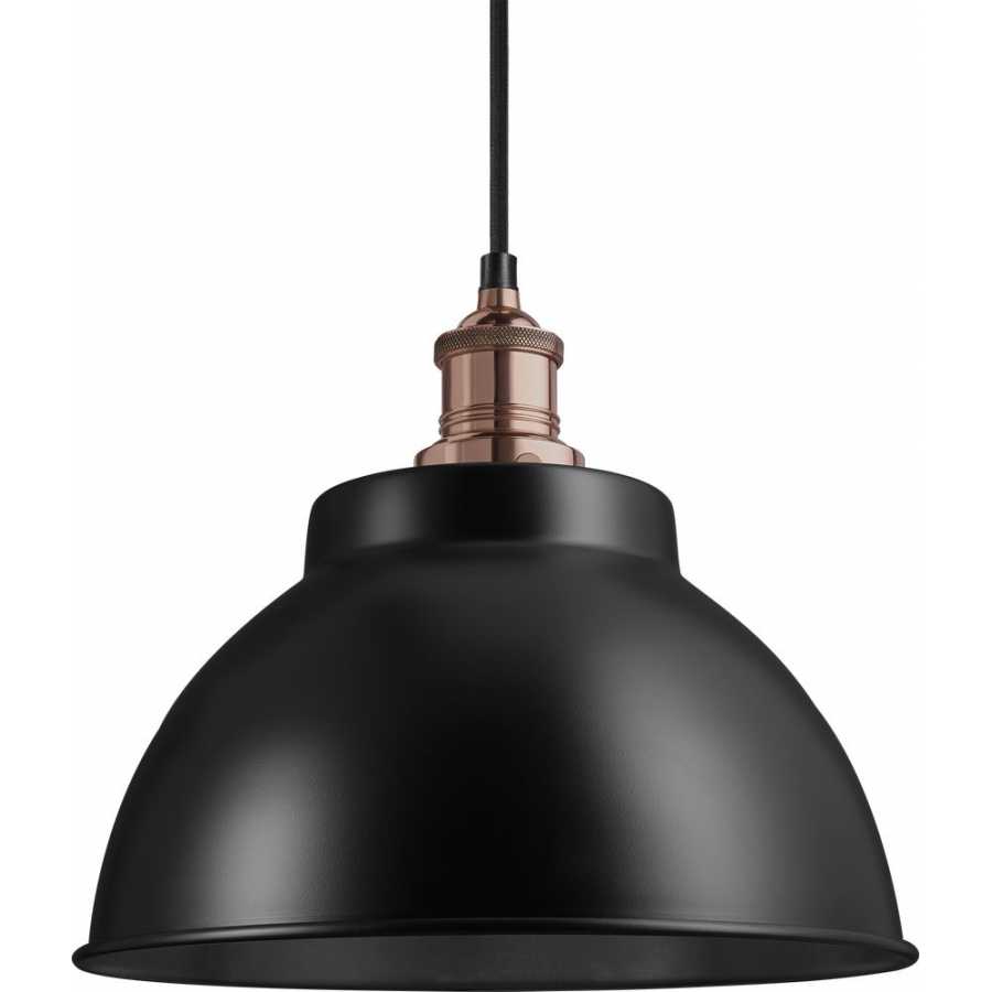 Industville Brooklyn Dome Pendant Light - 13 Inch - Matte Black - Copper Holder