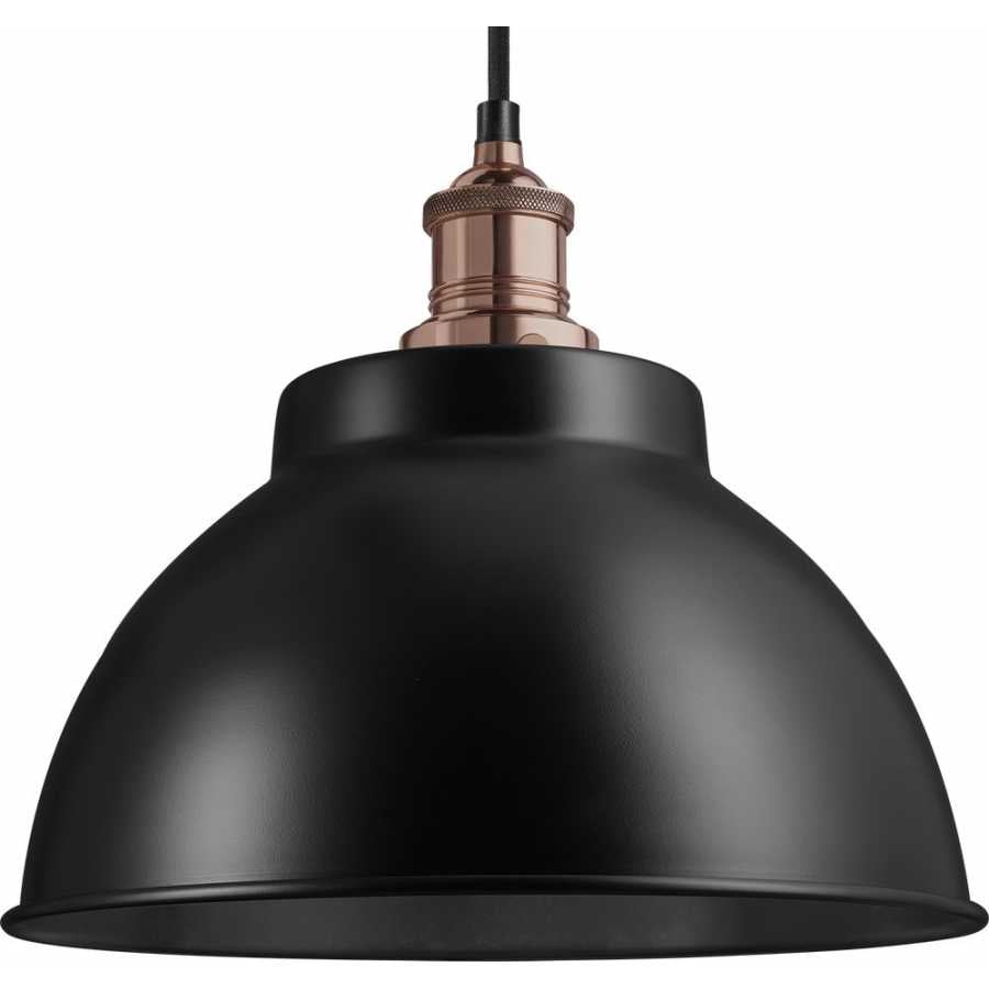 Industville Brooklyn Dome Pendant Light - 13 Inch - Matte Black - Copper Holder