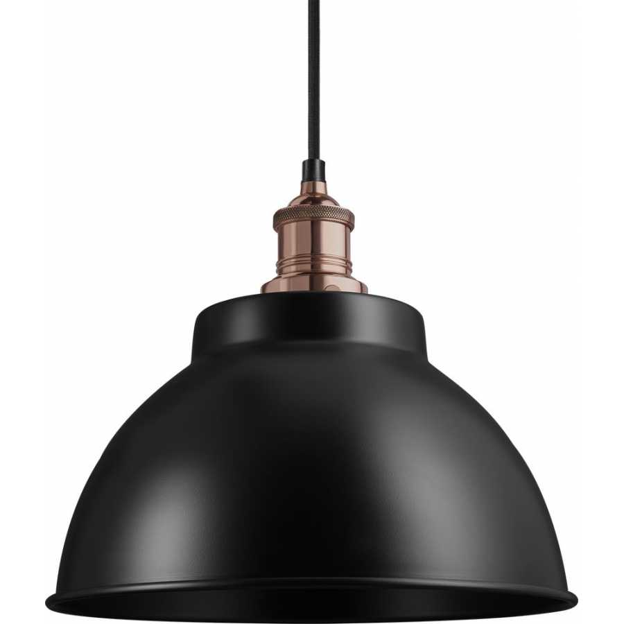 Industville Brooklyn Dome Pendant Light - 13 Inch - Matte Black - Copper Holder