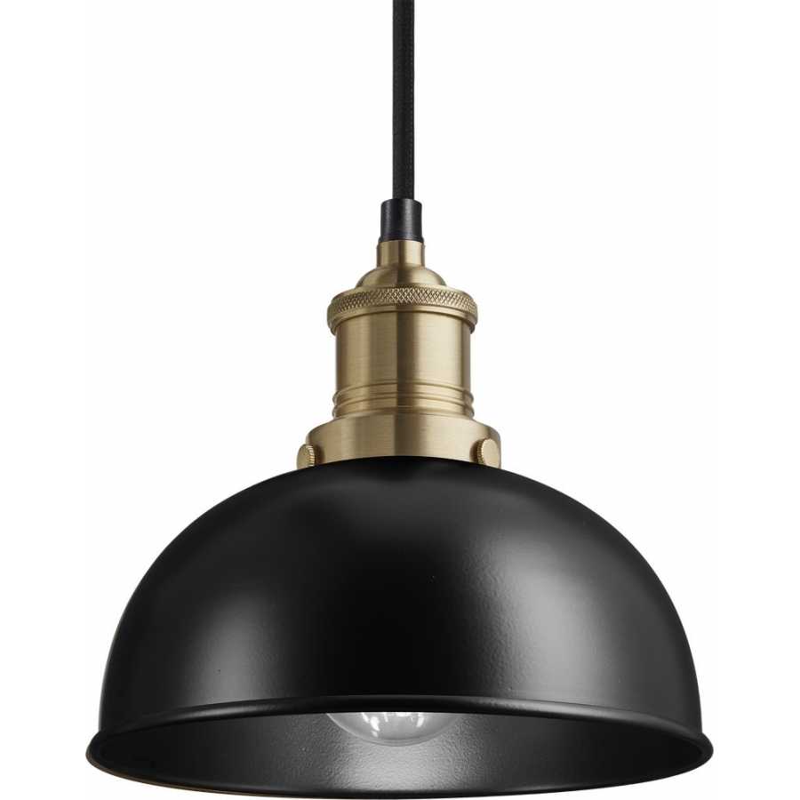 Industville Brooklyn Dome Pendant Light - 8 Inch - Matte Black - Brass Holder