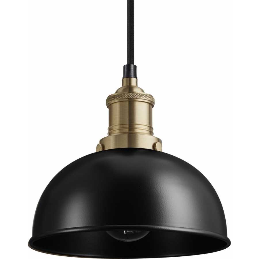 Industville Brooklyn Dome Pendant Light - 8 Inch - Matte Black - Brass Holder