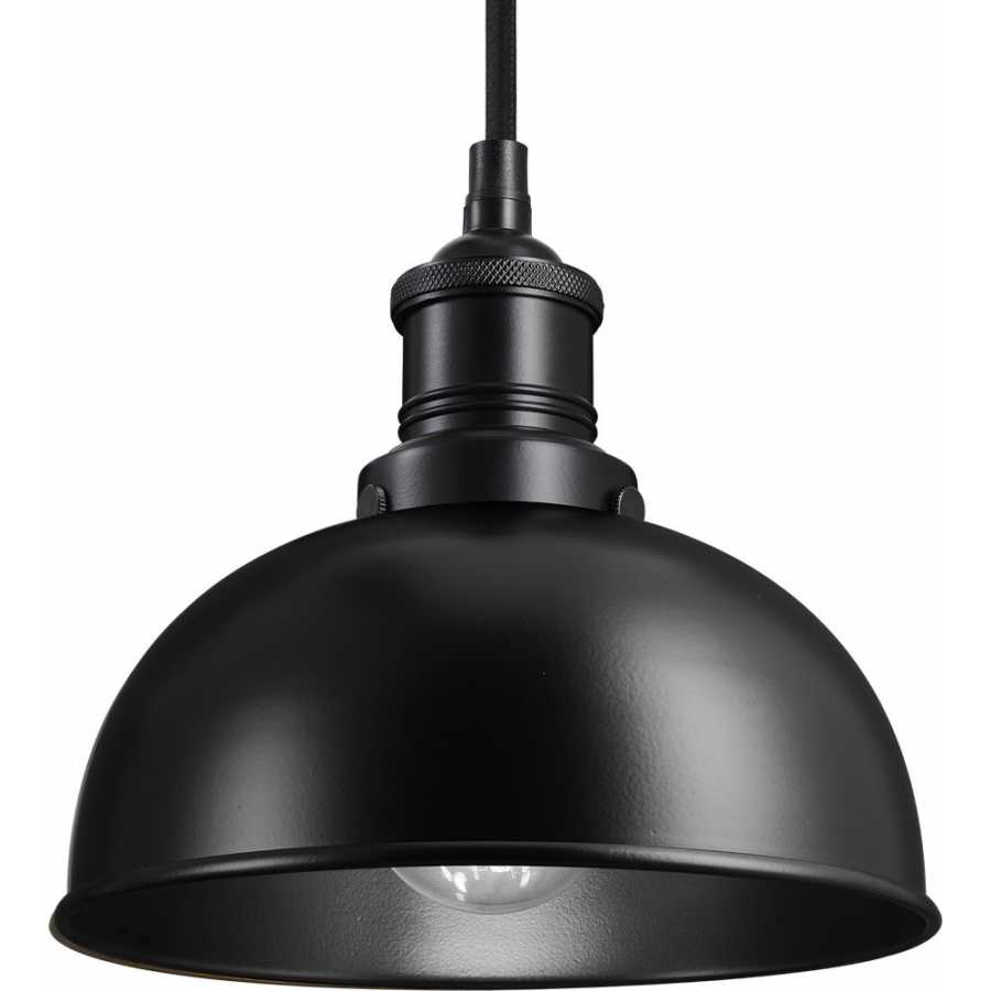 Industville Brooklyn Dome Pendant Light - 8 Inch - Matte Black - Black Holder