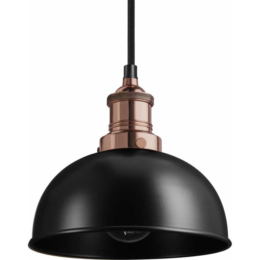 Industville Brooklyn Dome Pendant Light - 8 Inch - Matte Black - Copper Holder