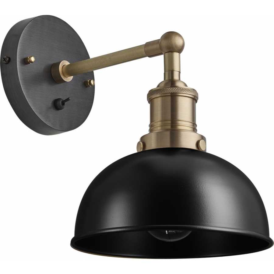 Industville Brooklyn Dome Wall Light - 8 Inch - Matte Black - Brass Holder