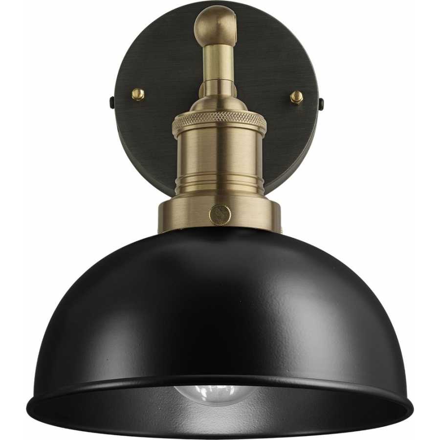 Industville Brooklyn Dome Wall Light - 8 Inch - Matte Black - Brass Holder