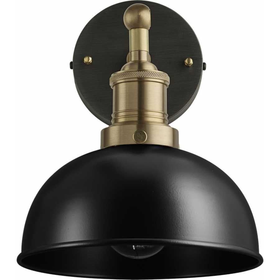 Industville Brooklyn Dome Wall Light - 8 Inch - Matte Black - Brass Holder