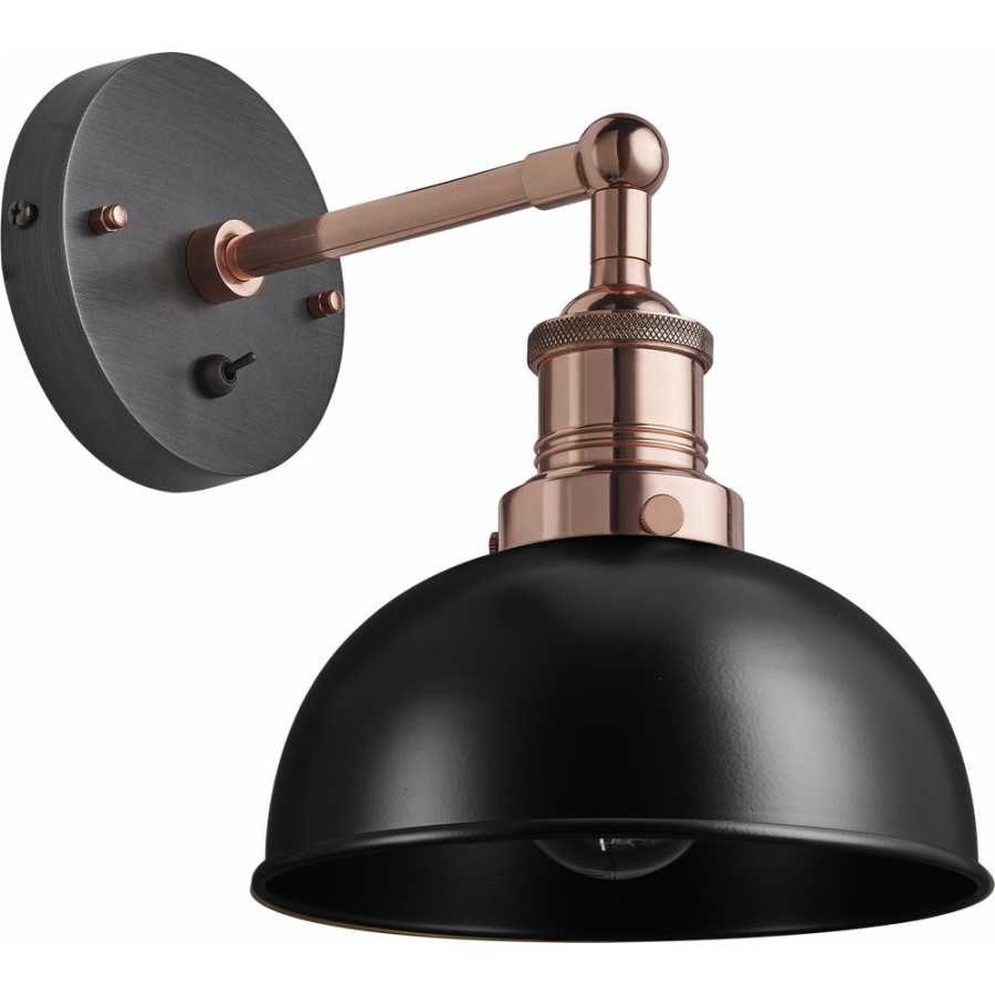 Industville Brooklyn Dome Wall Light - 8 Inch - Matte Black - Copper Holder