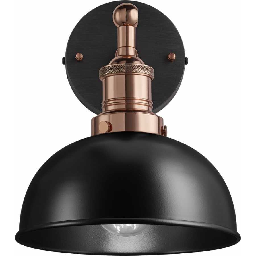 Industville Brooklyn Dome Wall Light - 8 Inch - Matte Black - Copper Holder