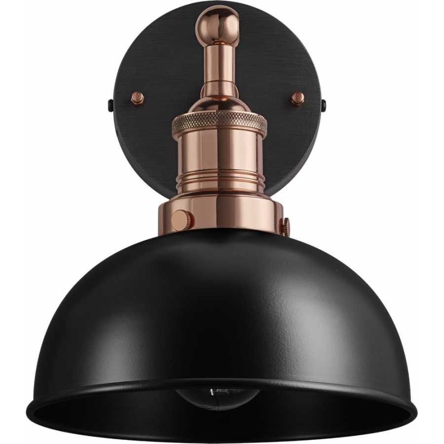 Industville Brooklyn Dome Wall Light - 8 Inch - Matte Black - Copper Holder