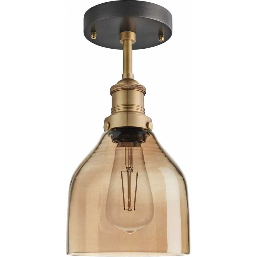 Industville Brooklyn Tinted Glass Cone Flush Mount - 6 Inch - Amber - Brass Holder