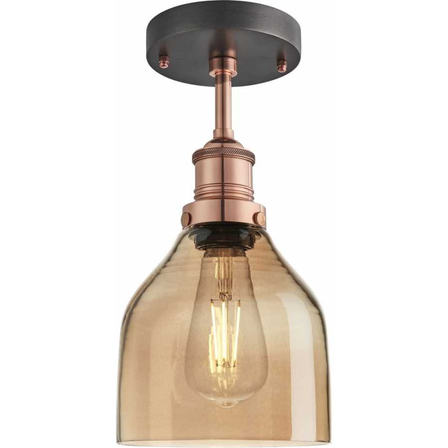 Industville Brooklyn Tinted Glass Cone Flush Mount - 6 Inch - Amber - Copper Holder