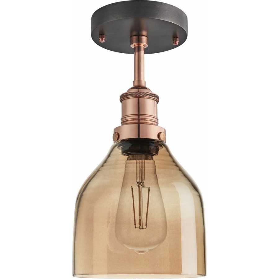Industville Brooklyn Tinted Glass Cone Flush Mount - 6 Inch - Amber - Copper Holder