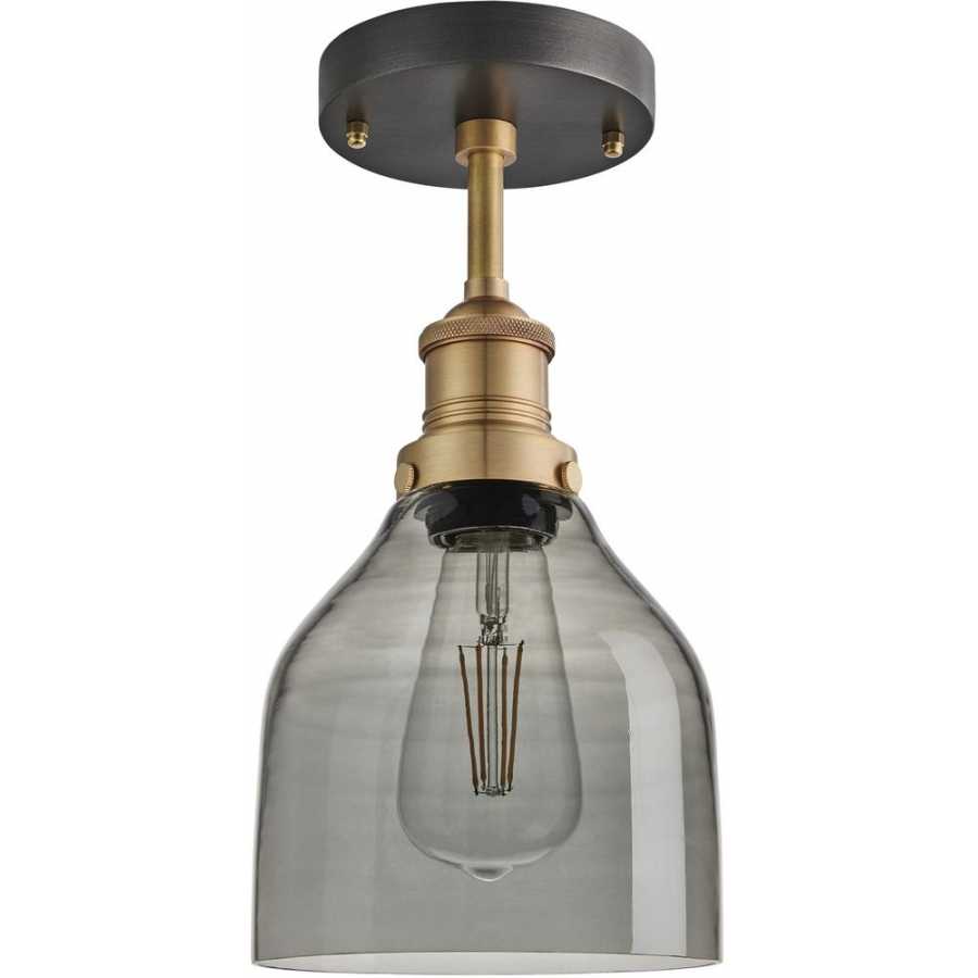 Industville Brooklyn Tinted Glass Cone Flush Mount - 6 Inch - Smoke Grey - Brass Holder