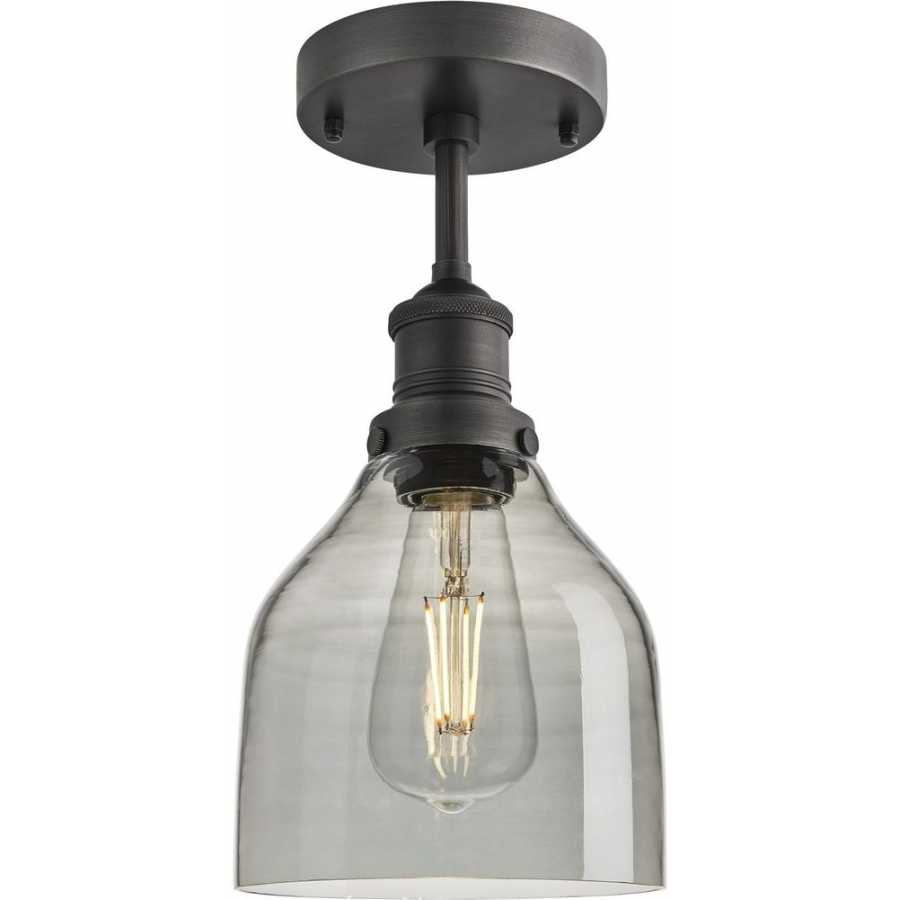 Industville Brooklyn Tinted Glass Cone Flush Mount - 6 Inch - Smoke Grey - Pewter Holder