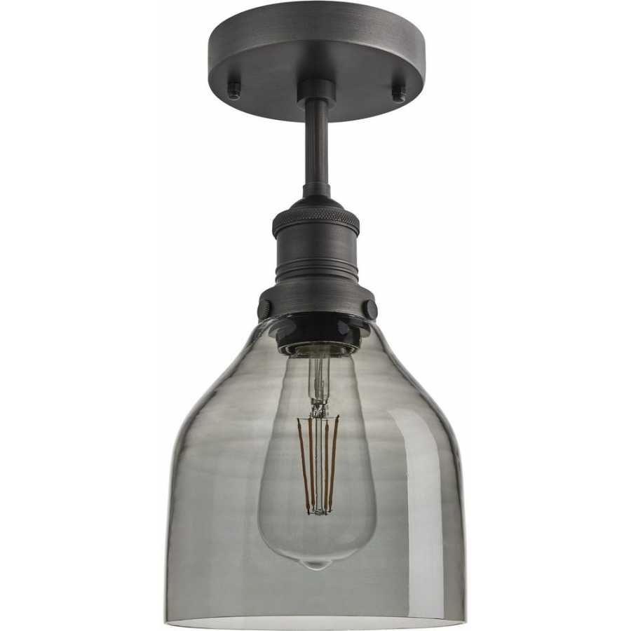 Industville Brooklyn Tinted Glass Cone Flush Mount - 6 Inch - Smoke Grey - Pewter Holder