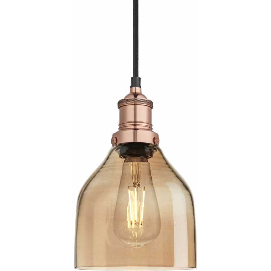 Industville Brooklyn Tinted Glass Cone Pendant Light - 6 Inch - Amber - Copper Holder