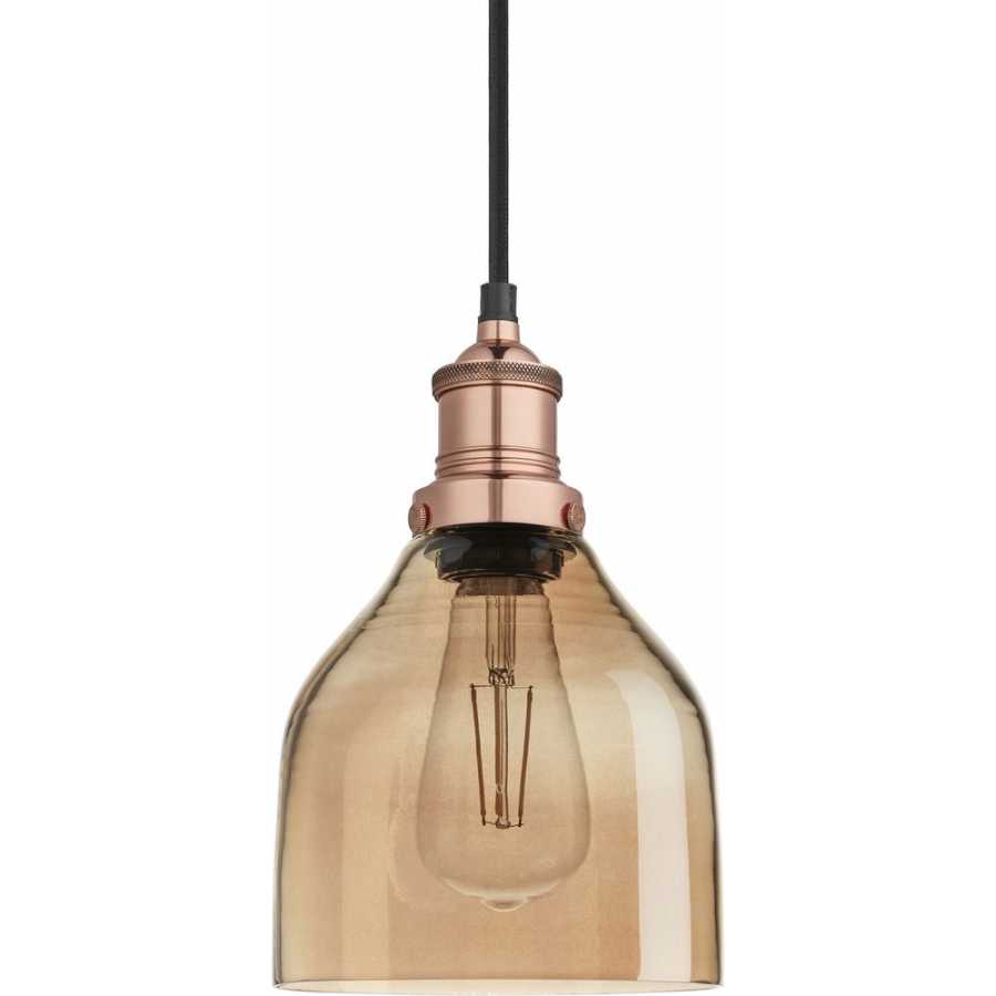 Industville Brooklyn Tinted Glass Cone Pendant Light - 6 Inch - Amber - Copper Holder