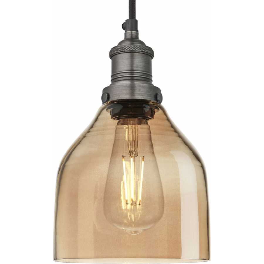 Industville Brooklyn Tinted Glass Cone Pendant Light - 6 Inch - Amber - Pewter Holder