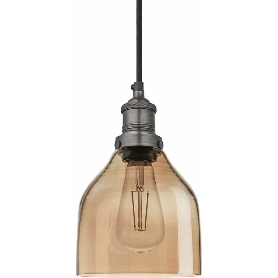 Industville Brooklyn Tinted Glass Cone Pendant Light - 6 Inch - Amber - Pewter Holder